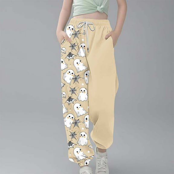 Cowsor Girls Sweatpants Women Baggy Halloween Spooky Hippie Harem Drawstring Sporty Active Joggers Pant with Pocket