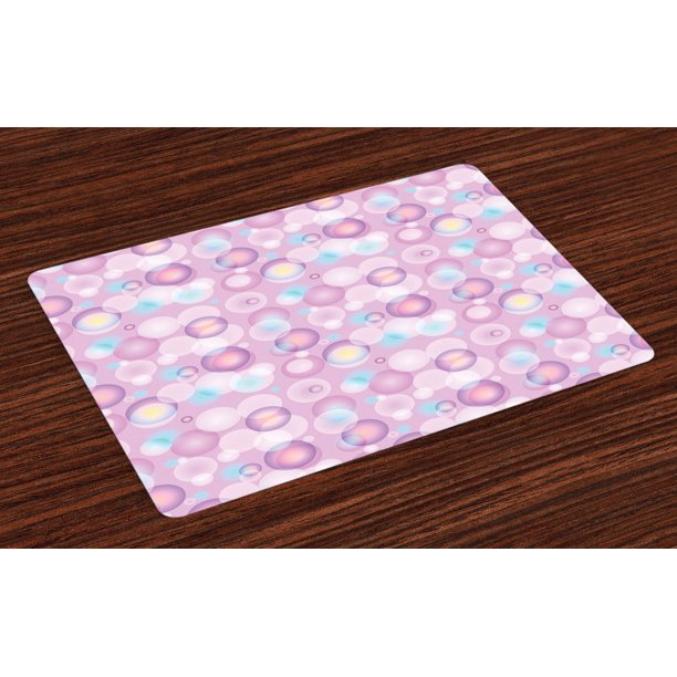 Pale Pink Placemats Set of 4 Abstract Bubble Spheres with Color Details Modern and Vibrant