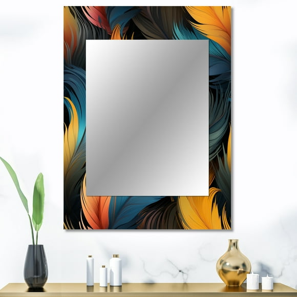 Designart "Avian Grace in Orange and Teal I" Animal Print Wall Mirror, Printed Orange Wall Mirror, Glam Bathroom Wall Mirror, Decorative Animal Print Mirror - 30x40 Inch