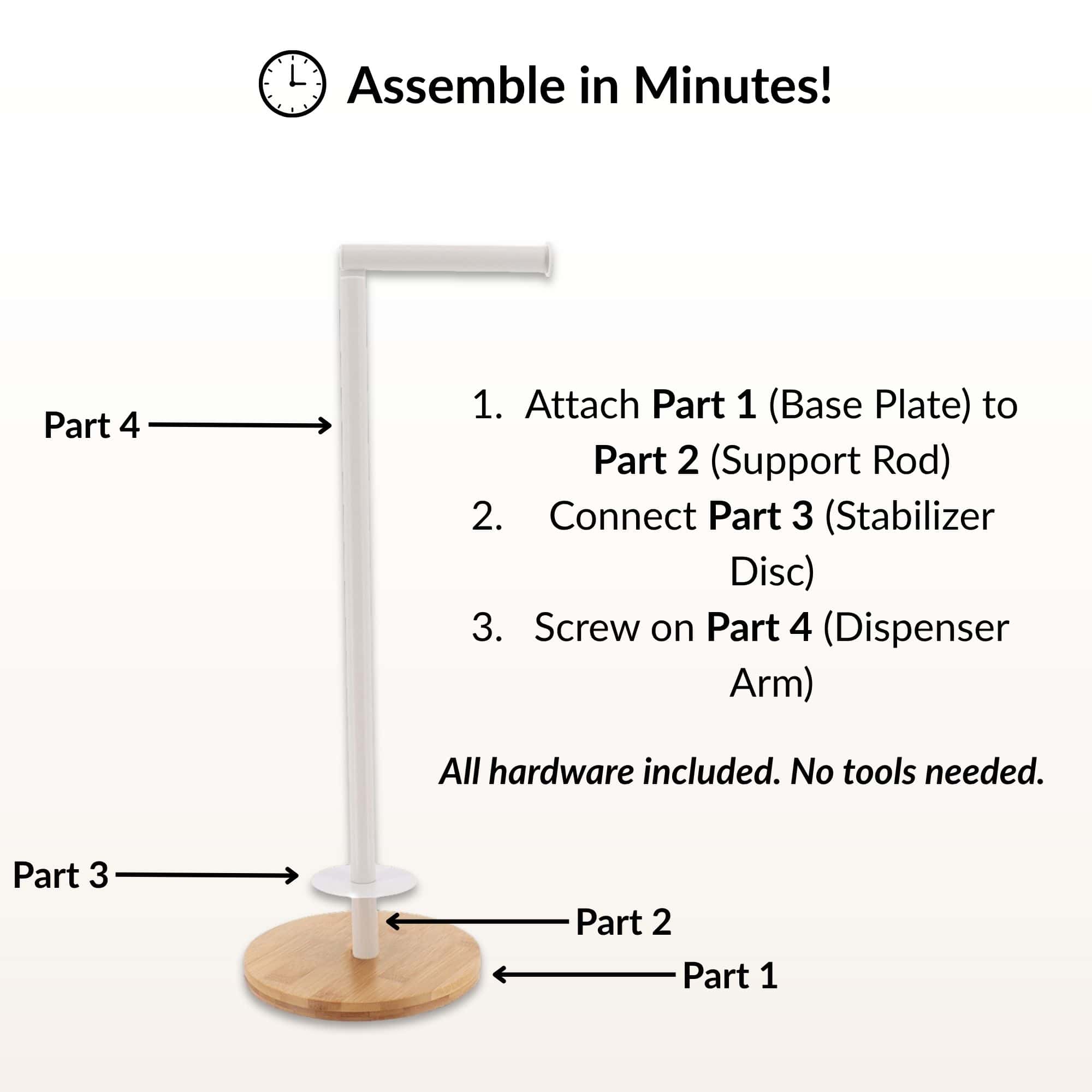 White Freestanding Toilet Paper Holder Stand with Bamboo Base