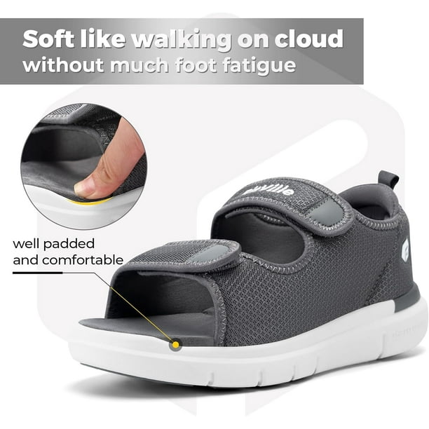 Fitville Men’s Gray Adjustable Sandals FitVille Adjustable Diabetic Sandals for Men Wide Width with  main image 3