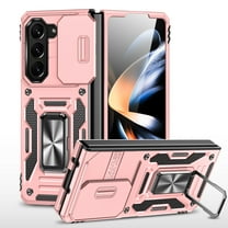 For Samsung Galaxy Z Fold 5 Case with Hinge Protection and 360°Rotate Ring Magnetic Kickstand, [Military Grade anti-Drop],Hard Back & Soft Edge Slim Protective Case for Galaxy Z Fold 5,Rosegold