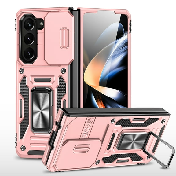 for Samsung Galaxy Z Fold 5 5G Case with Kickstand, [Military Grade] Built-in 360° Rotate Ring Kickstand Magnetic Protection Cover Case for Samsung Galaxy Z Fold 5 5G 2023, Rosegold
