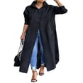 thumbnail image 3 of Manteau Trench Long Décontracté pour Femmes, Hauts, Couleur Unie, Manches Longues, Col à Revers Classique, Chemise Longue à Simple Boutonnage, 3 of 6