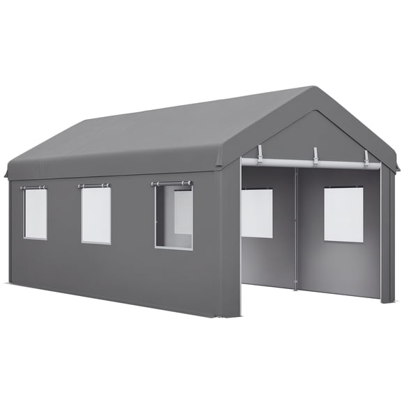 Outsunny 10' x 20' Carport, Heavy Duty Car Port with 6 Window and 2 Doors