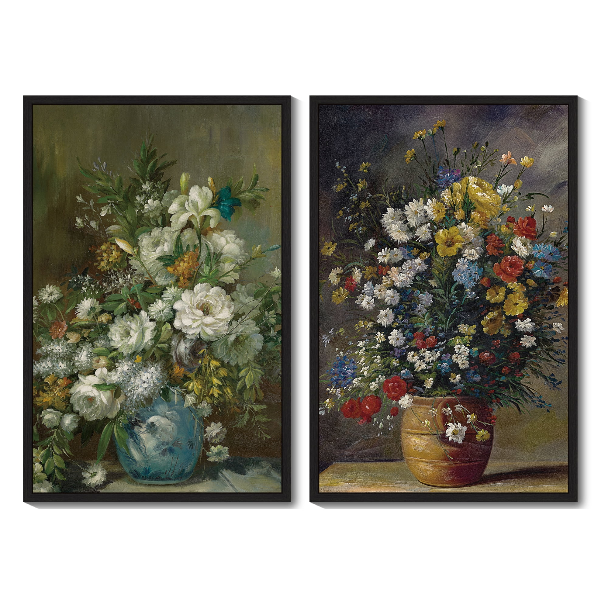 Vintage Flower Framed Wall Art 16x24in2pcs Framed Black Modern Farmhouse Kitchen Bathroom Office Decor Retro Floral Classic Wall Prints