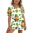 thumbnail image 1 of Conjuntos de blusas y camisas de manga corta con cuello en V para niños, conjunto informal de blusa y pantalones cortos de manga corta con cuello en V y estampado de colores para el Día de San Patrici, 1 of 7