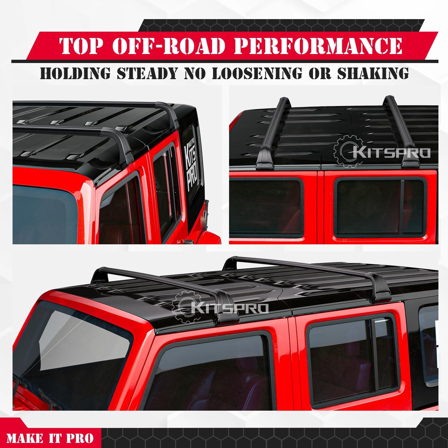 KitsPro 260lb Roof Rack Cross Bars for 2007-2026 Jeep Wrangler, 2020-2026 Jeep Gladiator, Matte Black Heavy Duty Aluminum Cargo Crossbar (ONLY FIT Hard Roof Top)