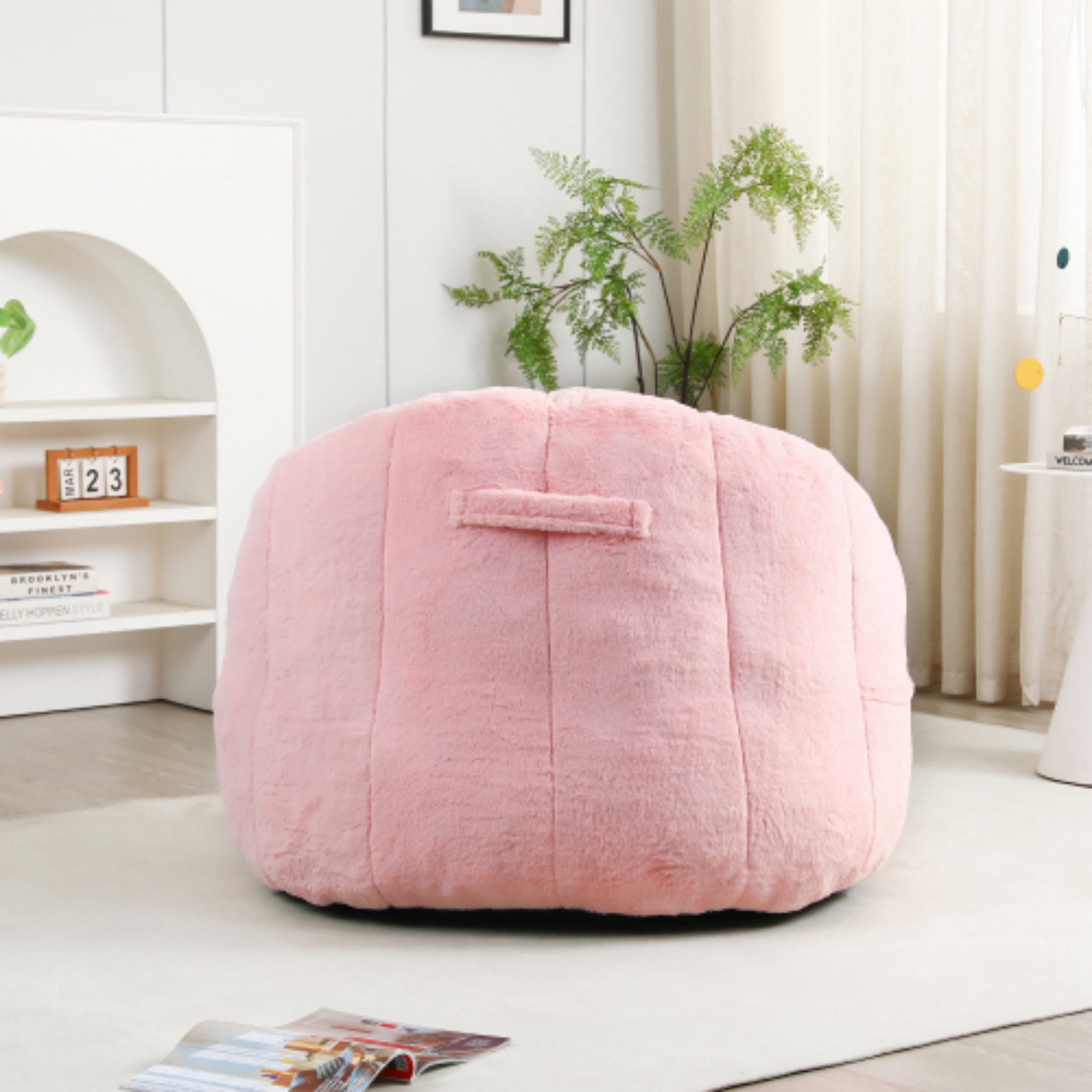 Bean Bag Chair for Adults, Memory Foam Bean Bag Sofa with Armrests, Comfy Lazy Floor Chair for Living Room Bedroom Reading, Pink