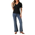 thumbnail image 2 of INSPIRE CHIC Women's Lapel V Neck Short Sleeve Pleated Tops Blouse, 2 of 5