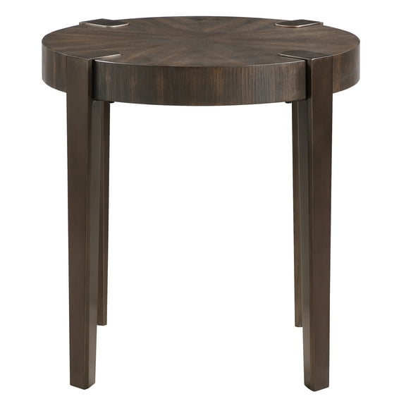 Steve Silver Gracie Industrial Modern Round End Table with Iron Legs, Espresso/Copper