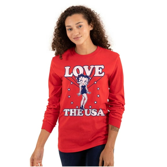 Betty Boop Cartoon Love The USA Women's Long Sleeve T Shirt Brisco Brands S