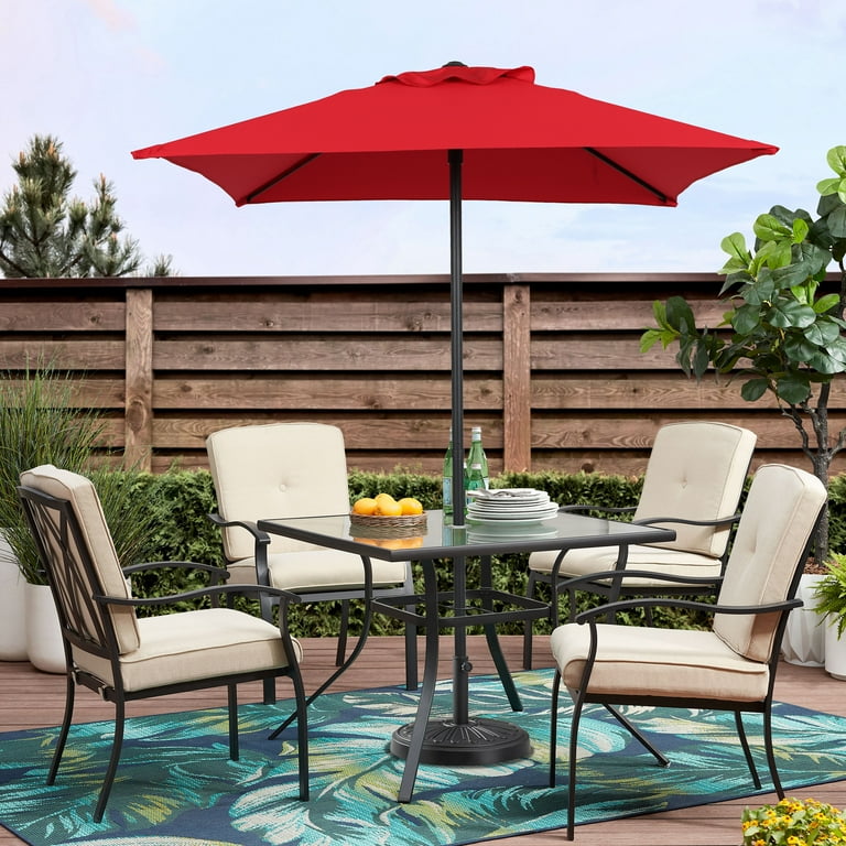 4 seat patio set with umbrella 6-Piece Dining Set w/ Glass Table & Umbrella