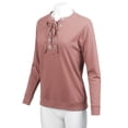 thumbnail image 4 of FashionOutfit Women's Casual Solid Long Sleeve Front Lace Up Neck French Terry Top, 4 of 4