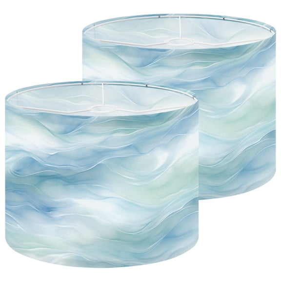 Coastal Lampshades 2 Pack Wave Coastal Blue Ocean Waves Flowing Water Lines Layered 13"x13"x10" Light Shade for Table Lamps Floor Lamps Drum Lamp Shades Lampshade Replacement Easy Assembly