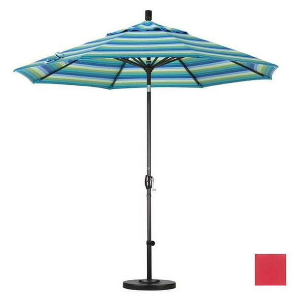 California Umbrella GSPT908117-5403 9 Pi Marché en Aluminium Parapluie Pousser l'Inclinaison - Bronze-Sunbrella-Jockey Rouge