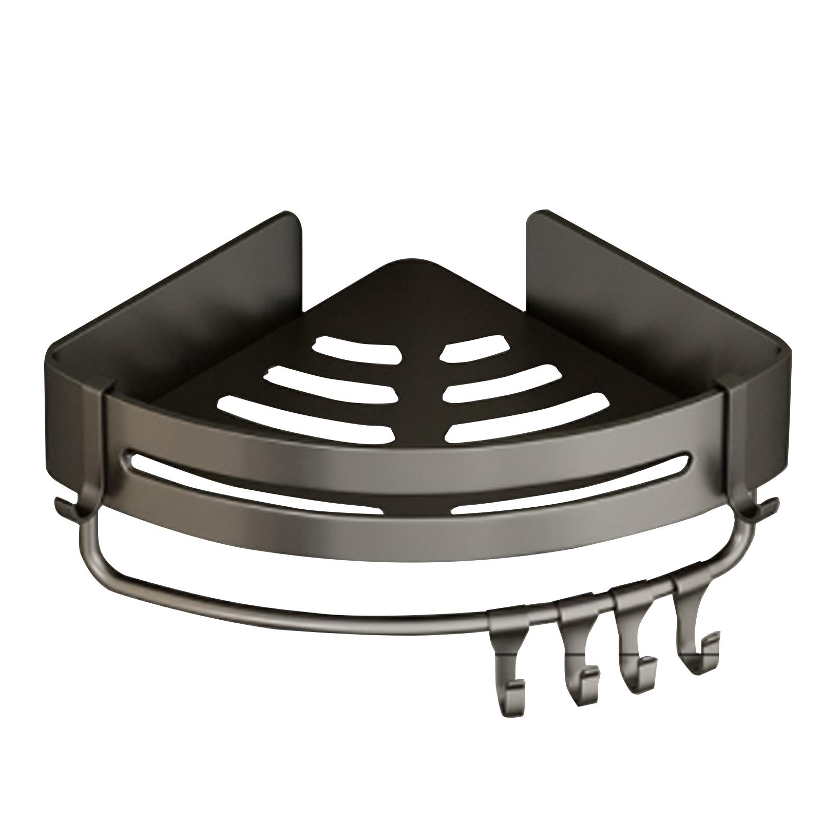 Bathroom Corner Shelf 2 Layer Adhesive Shower Corner Basket with Hooks Space Aluminum Shower