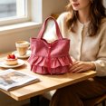 thumbnail image 4 of Tanyzvel Double Tier Gingham Ruffle Drawstring Tote Bag for Women, 4 of 5