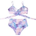 thumbnail image 3 of Women High Waisted Bikini Halter V Neck Two Piece Push Up Retro Swimsuits  Womens Criss Cross High Waisted String Floral Printed 2 Piece Bathing Suits, 3 of 7