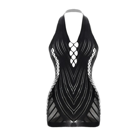 Yuhangmm Women s Sexy Neckline Jacquard Off The Shoulder Hollowed Out Mesh Dress Cutout Lingerie
