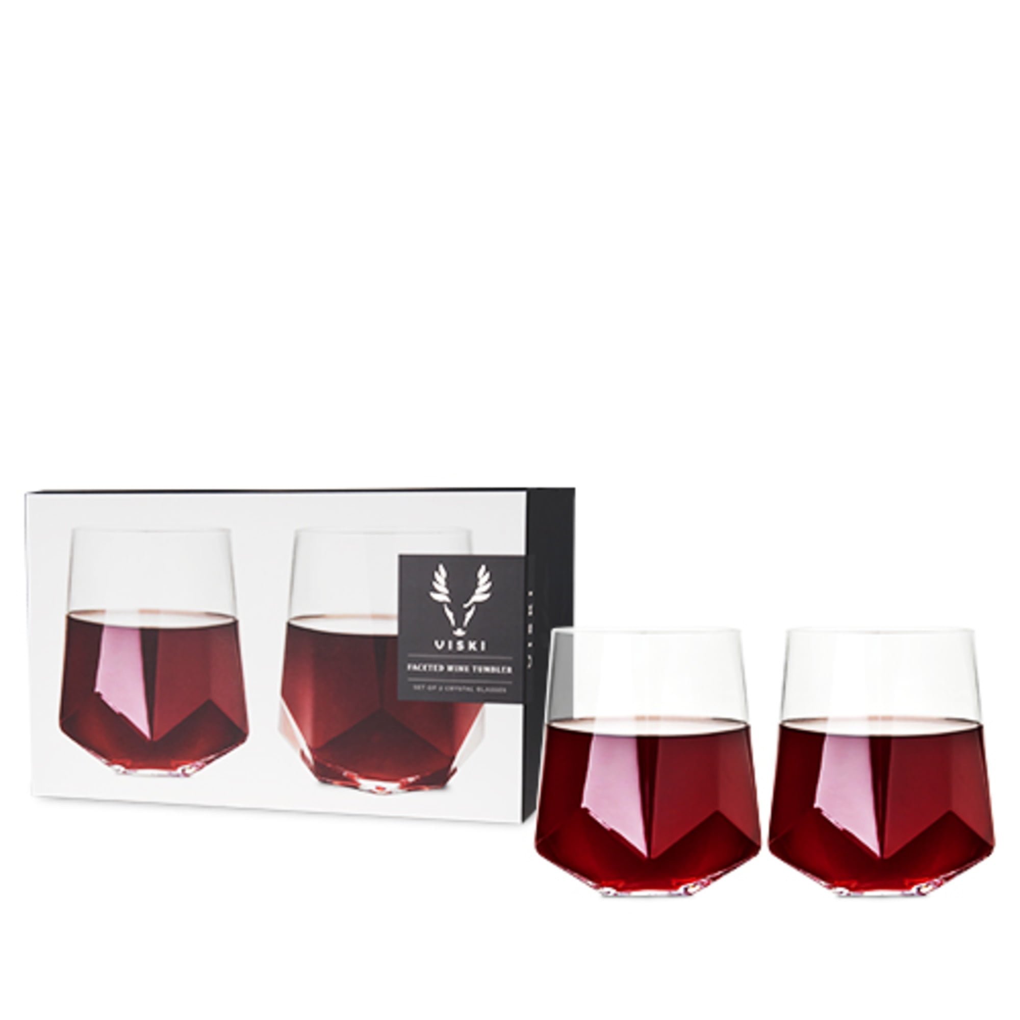 Viski Raye Faceted Crystal Wine Glasses Set Of 2 No Lead Premium Crystal Clear Glass Modern