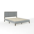 thumbnail image 2 of Martha Stewart Jett Queen Size Solid Wood Platform Bed with Upholstered Base and Inset Paneled Headboard, Wood Slat Bottom, No Box Spring Needed, Brown Gray/Gray, 2 of 11