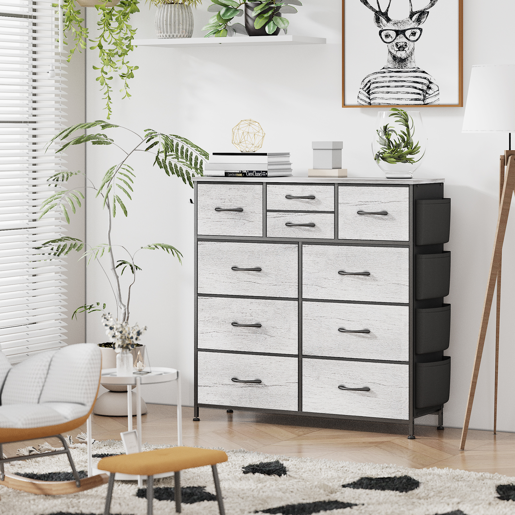 GIKPAL 10-Drawer Fabric Dresser with Oak Top, Brown photo 7