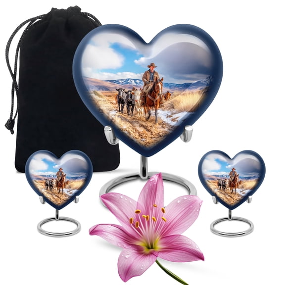 SABURIAL Cowboys Urn - Small Funeral Urn For Human Ashes Adult Male & Female - Keepsake Burial Urns For Ashes For Men - Combo Of 8 Inch & 3 Inch