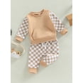 thumbnail image 3 of Seyurigaoka 2 Pcs Toddler Baby Boys Girls Checkerboard Outfit Plaid Print Long Sleeve Pullover Tops + Jogger Pants Unisex Clothes Set, 3 of 8
