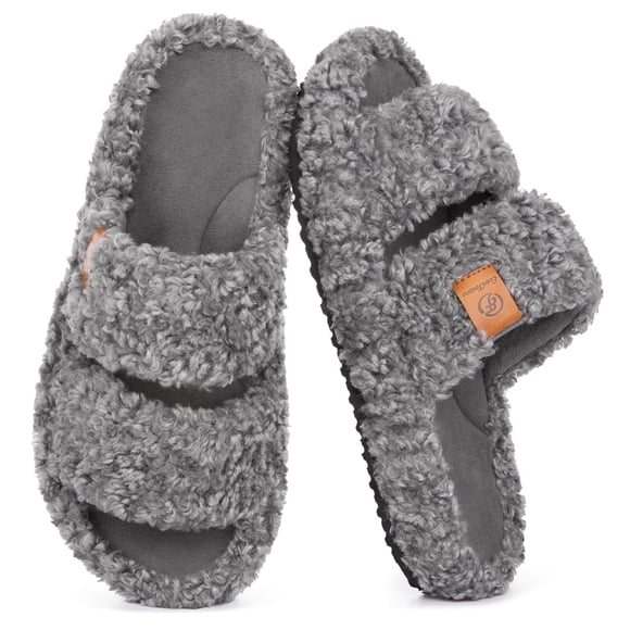 Pantuflas EverFoams para mujer, abiertas en la punta, de felpa y espuma viscoelástica
