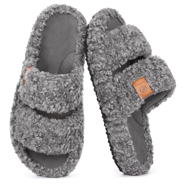 Pantuflas EverFoams para mujer, abiertas en la punta, de felpa y espuma viscoelástica