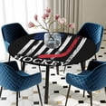 thumbnail image 5 of Elastic Fitted Round Tablecloth, Black American Flag Waterproof Stretch Table Cover for 36"-44" Tables, Abstract Red Hockey Stripes Us Flag Washable Outdoor Tablecloths for Patio, Picnic, Camping, 5 of 9