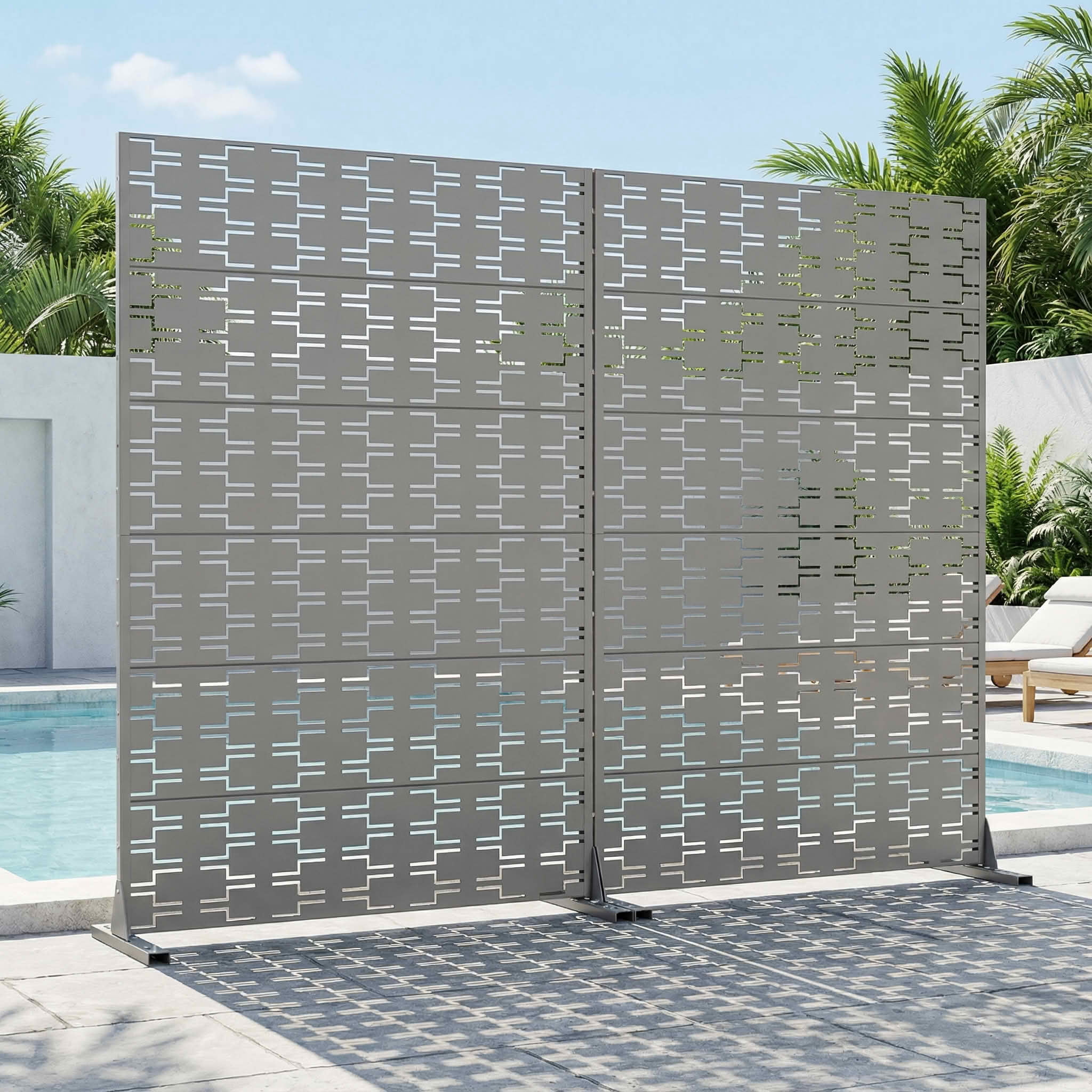 MAYEERTY 72x47 Gray Double-sided Outdoor Natural Privacy Panel Screen, 6 Piece Set Natural Folding Divider for Backyard and Garden