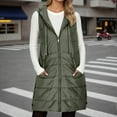 thumbnail image 4 of Long Puffer Vest Women Sleeveless Quilted Hooded Fall Winter Puffer Vests Jacket (Army Green S), 4 of 6