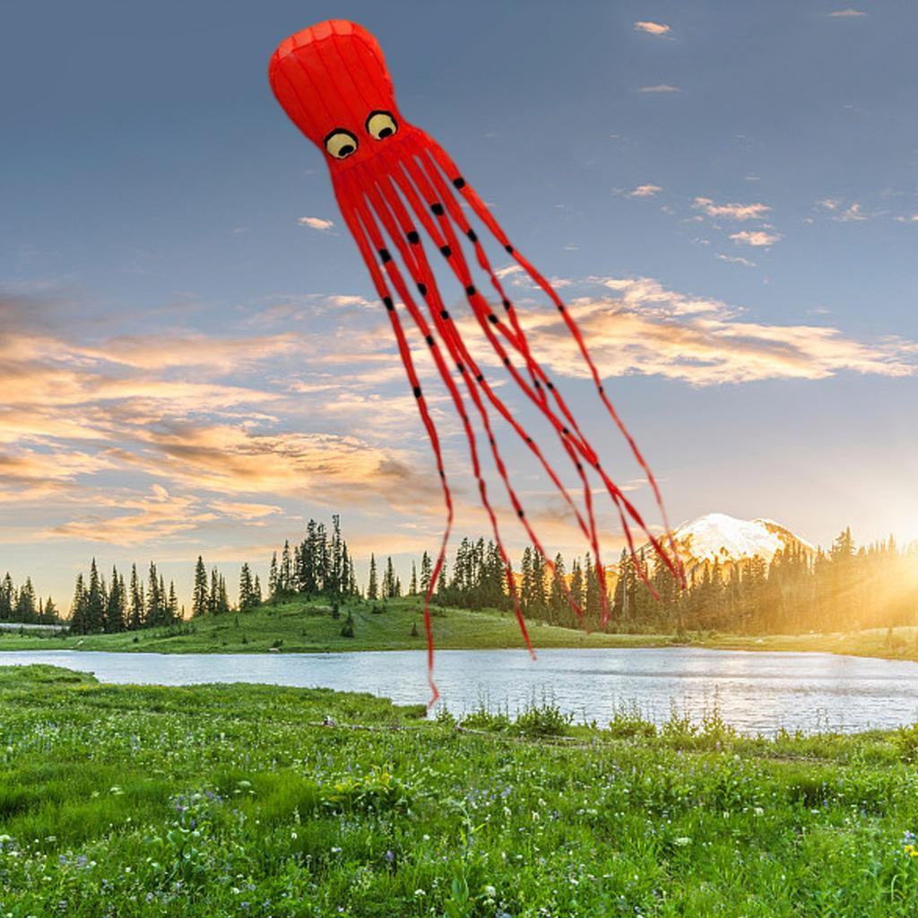 harayaa 8M Nylon Octopu Kite with Handle & String, Garden Activities Tool Huge Parafoil Red