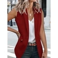 thumbnail image 4 of Chaleco Blazer Sin Mangas para Mujer, Informal, con Abertura Frontal, un Botón, Chaqueta de Verano con Bolsillos. Vino Tinto M, 4 of 6