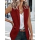 thumbnail image 4 of Chaleco Blazer Sin Mangas para Mujer, Informal, con Abertura Frontal, un Botón, Chaqueta de Verano con Bolsillos. Vino Tinto XL, 4 of 6