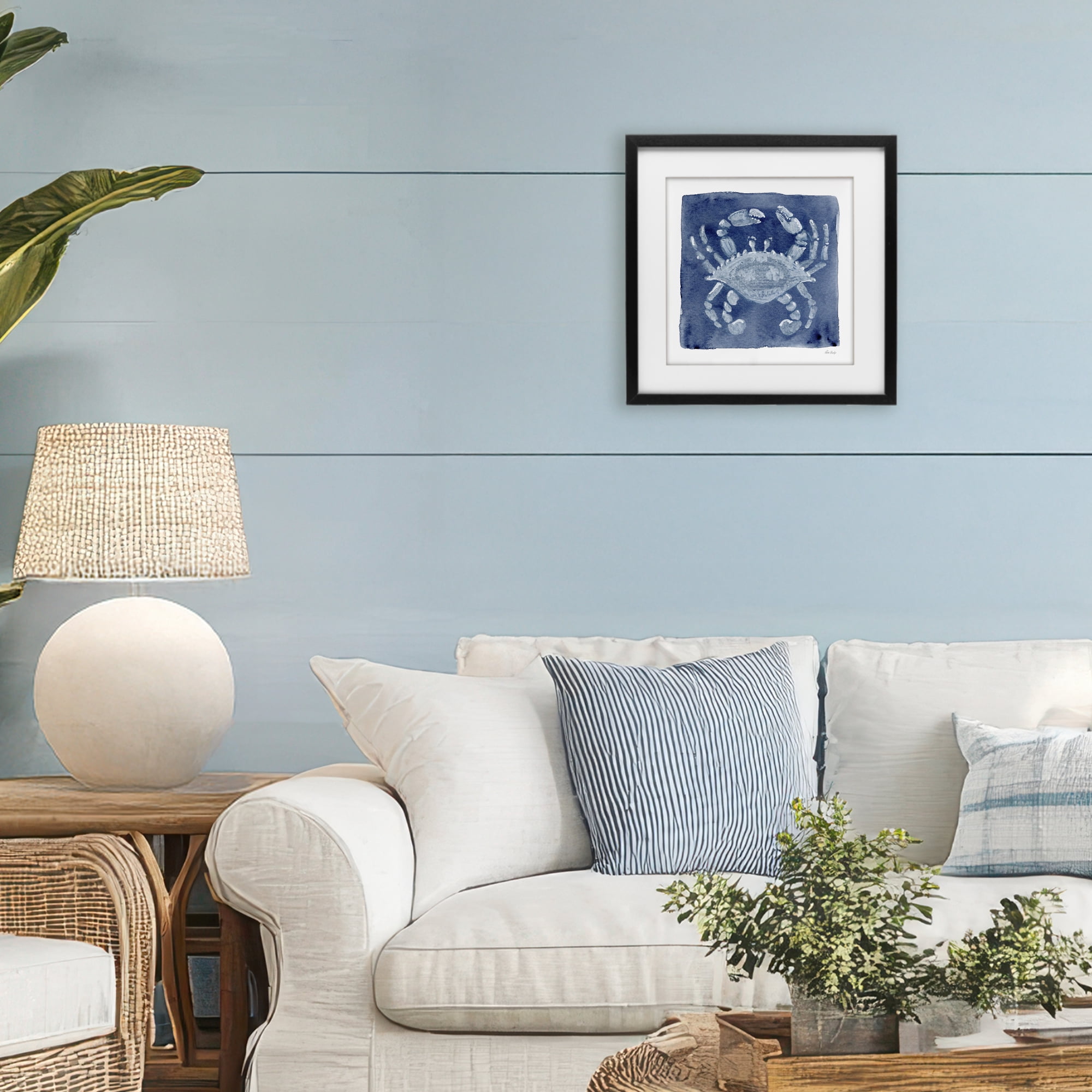 Stupell Industries White Crab on Indigo Black Framed Print Under Glass, design by Patti Bishop