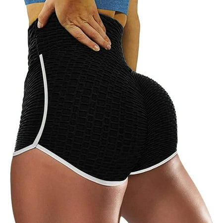 SSAAVKUY Women s High Waist Yoga Shorts Ruched Butt Lifting Workout Running Athletic Tummy Control Hot Pants Scrunch Booty Shorts Biker Shorts Black 10