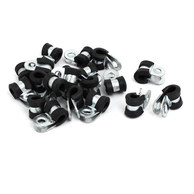 Unique Bargains 6mm Dia Rubber Lined R Shaped Zinc Plated Pipe Clip Cable Clamp 20pcs