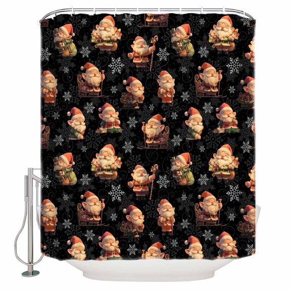 Black Santa Christmas Shower Curtains for Bathroom Waterproof Fabric Bath Curtains Decor Bath Tub Curtain Xmas Christmas Snowflake Decorative Shower Curtain Sets with 12 Hooks, 72x72 Inch