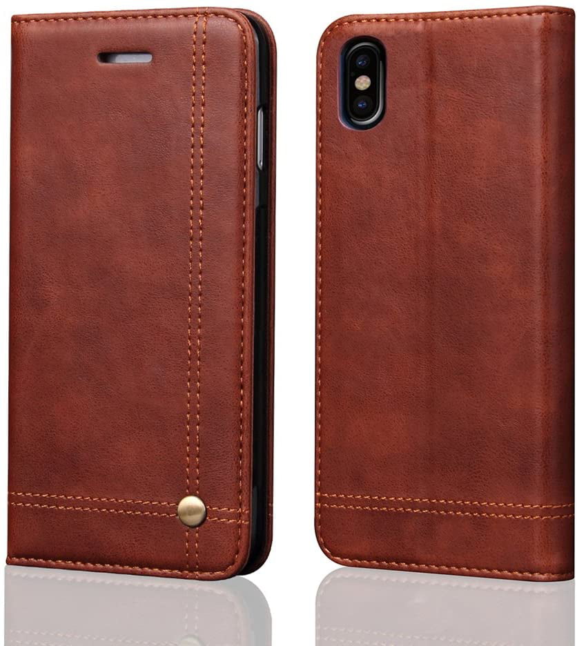 iPhone Xs Flip Case Cover for Leather Card Holders Kickstand Extra-Durable Business Cell Phone Cover Flip Cover