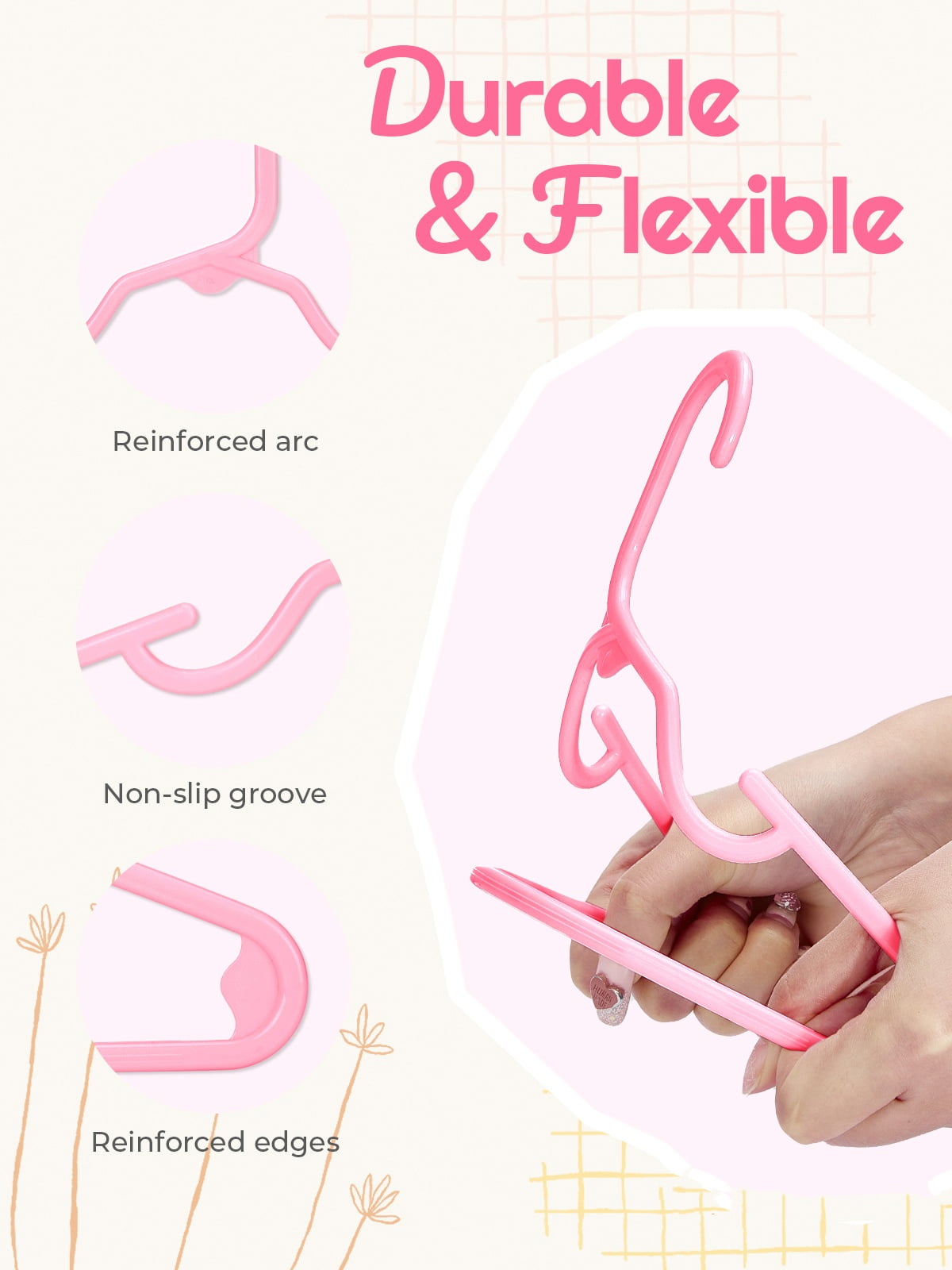 ACSTEP Baby Hangers 20 Pack, 11 Inch Kids Plastic Hangers, Non-Slip Baby Hangers for Closet, Baby Clothes Hangers for Pants Shirts Outfit Onesie, Pink