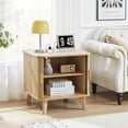 thumbnail image 4 of PHOYAL Beige Large End Table with Charging Station, Vertical Strip Square Side Tables with Sliding Door Storage for Living Room, 4 of 8