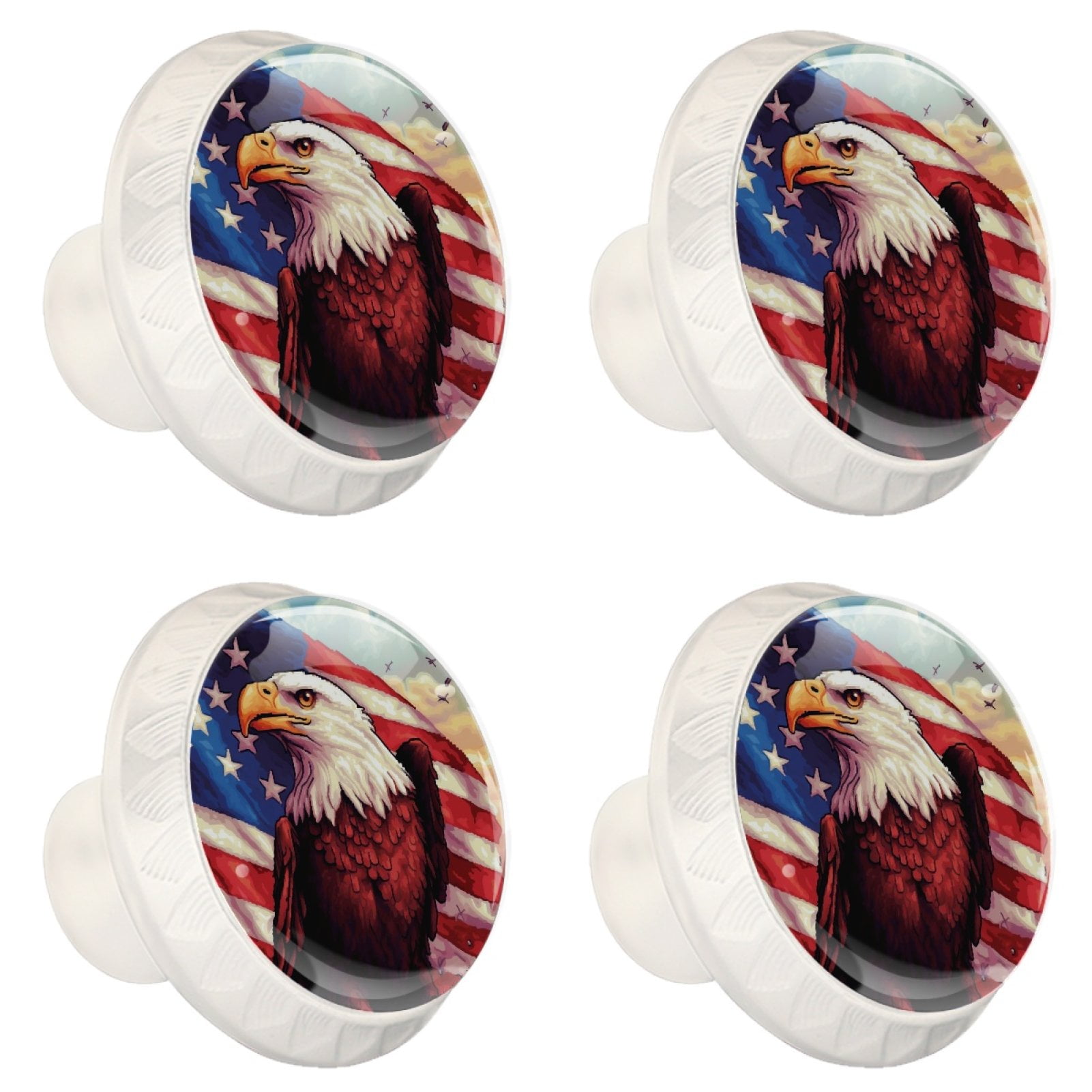 4 Pcs Eagle and American Flag Knobs for Kitchen Cabinet Cupboard Dresser Bookcase Drawer Pulls Handles Round Home Decor