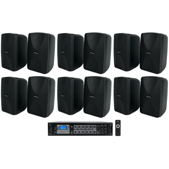 Rockville 70v Commercial/Restaurant Amplifier w/Bluetooth (12) Black 4" Speakers