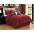 thumbnail image 1 of 11-Pc Xmas Stocking Snowflake Embroidery Pleated Comforter Curtain Set Burgundy Red Teal Green Queen, 1 of 2