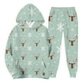 thumbnail image 2 of Men's Casual Christmas Printed Long-sleeved Hooded Sweatshirt and Sweatpants Two-piece Set, Fleece-Lined for Holiday Gifts Winter Sports and Festive Events,Mint Green,M, 2 of 6