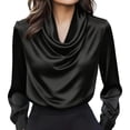 thumbnail image 3 of Summer Tops for Women Gsakboxl Minimalist Solid Color Cowl Neck Satin Blouse Elegant Long Sleeve V Neck Fashion Top Women'S Tops, Tees & Blouses, 3 of 5