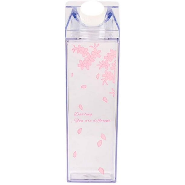 Bouteille d'eau en carton de lait 17 oz (500 ml) Bouteilles de lait carrées  transparentes en plastique Sans BPA Bouteille d'eau étanche Portable  Réutilisable Bouteille de jus en forme de carton de